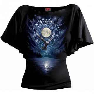 Top femme manches kimono "WITCHCRAFT"  cadran mystique, lune et corbeau