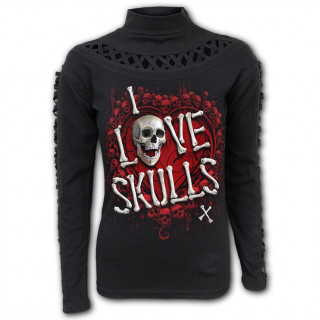 Top femme manches longues  crane et coeur "LOVE SKULLS"