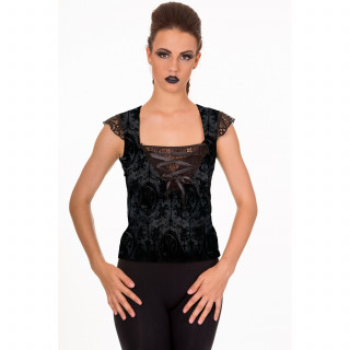 Top gothique Banned noir  motifs baroques, dentelle et ruban de satin