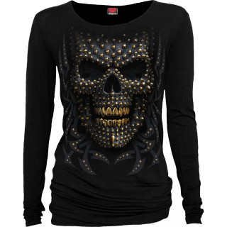 Top manches longues femme crane tribal  pointes dores