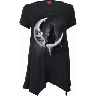 Tunique gothique femme  chat noir sur lune squelette