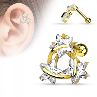 Barbell Piercing Cartilage Oreille étoiles Doré Acier Chirurgical 1.2x6 Mm - Neuf Avec étiquettes