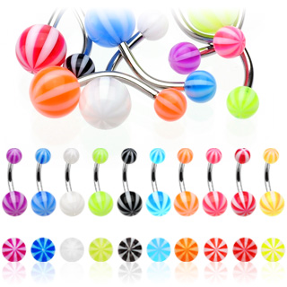 Lot De 7 Piercings De Nombril Phosphorescents - Acier, Boule Plastique, Longueur Tige 14mm, Brillent Dans Le Noir
