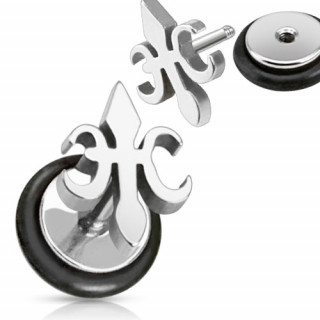 Faux Plug Pour Oreille Fleur De Lys - Acier Chirurgical Argenté, Tige 1.2mm X 6mm, Neuf Avec étiquette